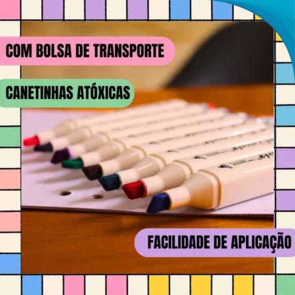 Imagem de Kit Artístico Infantil Com Canetinhas Cores Brilhantes Estojo Organizador Entrega Rápida