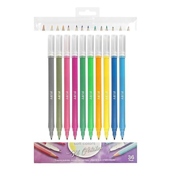 Imagem de Kit Artistico Soft Color 36 Peças Caneta Gel Hidrografica