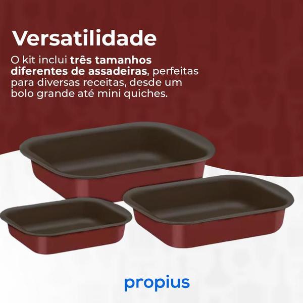 Imagem de Kit Assadeira 3 Peças Bolo Inglês Clássica Padaria Pão Caseiro Receitas Variadas Retangular Bandeja