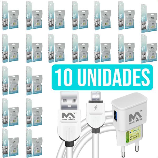 Imagem de Kit Atacado Carregadores Com 20 Peças De Fonte Usb Bivolt Turbo E 20 Cabo V8 Resistente 