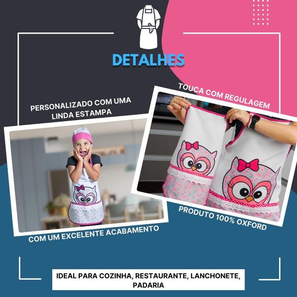 Imagem de Kit Avental E Touca Filha Coruja Corujinha Rosa Infantil