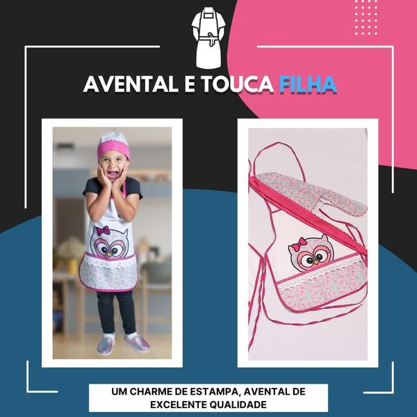 Imagem de Kit Avental E Touca Filha Coruja Corujinha Rosa Infantil