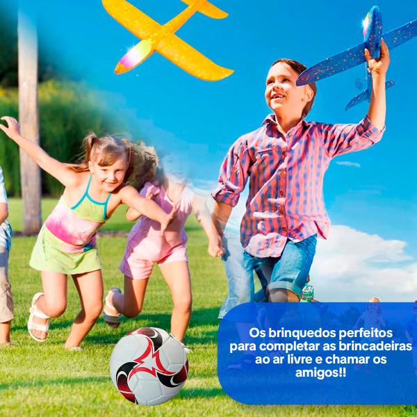 Imagem de Kit Avião c/ Lançador Led Bola de Futebol Brinquedo Infantil