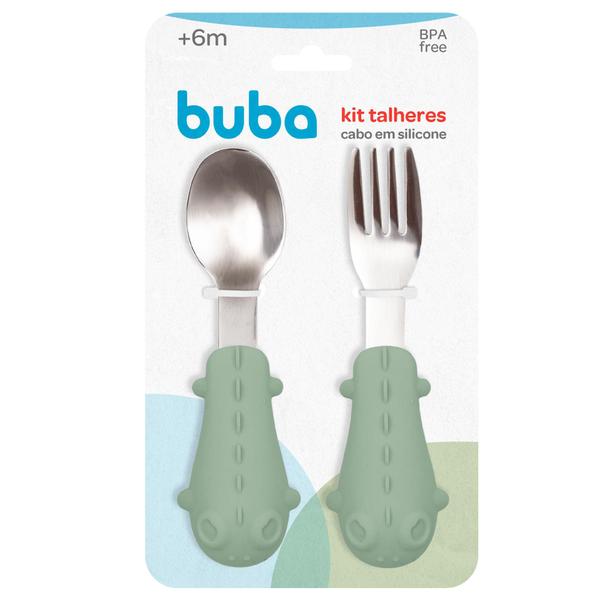 Imagem de Kit Babador Pega Migalhas E Talheres Em Silicone E Aço Inox Verde Buba