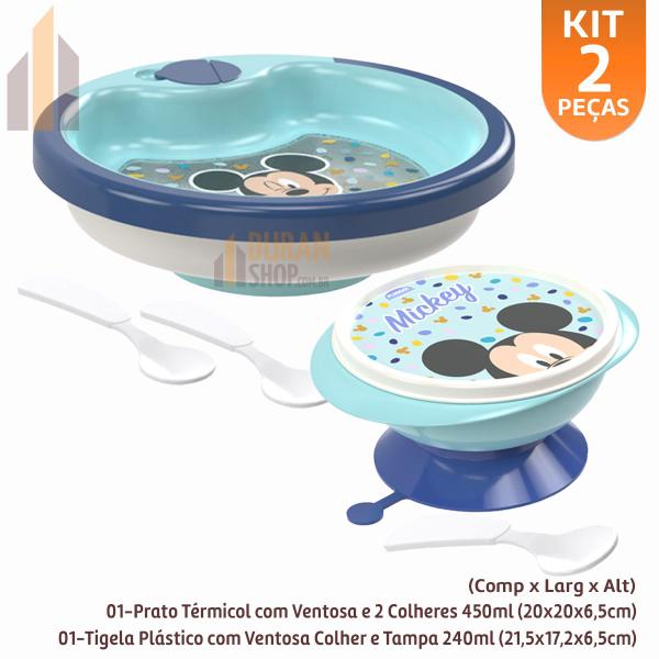 Imagem de Kit Baby Mickey Prato Térmico com Colher Tigela com Ventosa