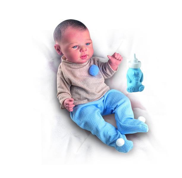 Kit Baby Reborn Menino Azul Com Carrinho de Bebê - DM Toys e Milk Imagem de Kit Baby Reborn Menino Azul Com Carrinho de Bebê