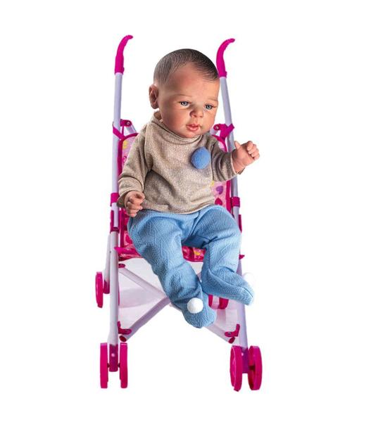 Kit Baby Reborn Menino Azul Com Carrinho de Bebê - DM Toys e Milk Imagem de Kit Baby Reborn Menino Azul Com Carrinho de Bebê