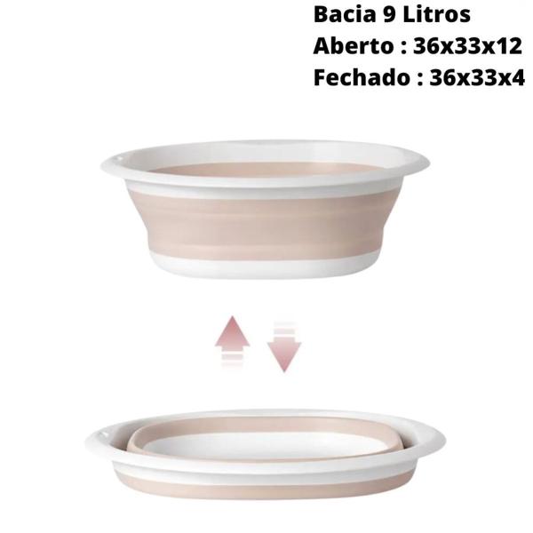 Imagem de Kit Bacia Retrátil Silicone 2,5L 4,5L e 9L Cesto Retrátil