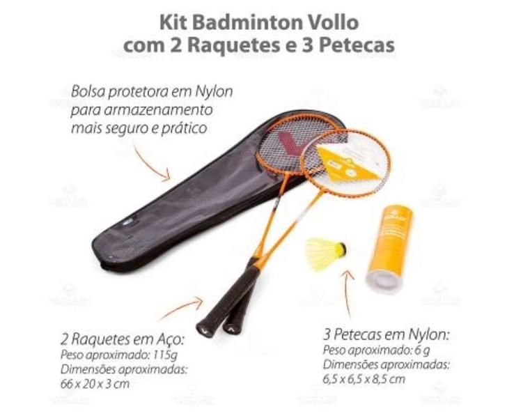 Imagem de Kit Badminton 2 Raq + 3 Petecas  Vollo