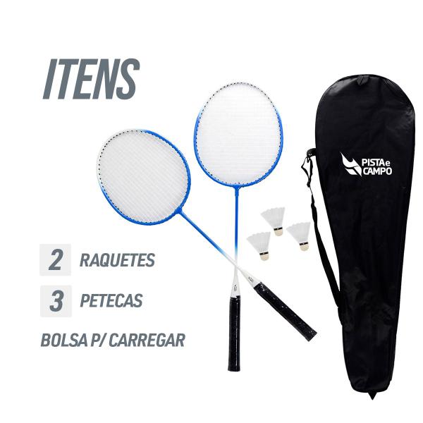 Imagem de Kit Badminton Completo 2 Raquetes 3 Petecas e Bolsa Transporte Pista e Campo