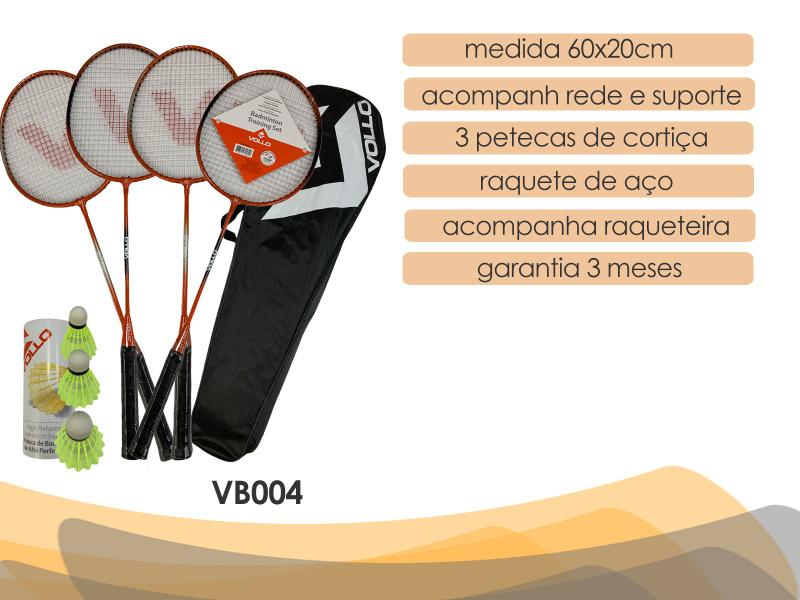 Imagem de Kit Badminton Vollo VB004 4 Raquetes 6 Petecas Rede e Bolsa Completo