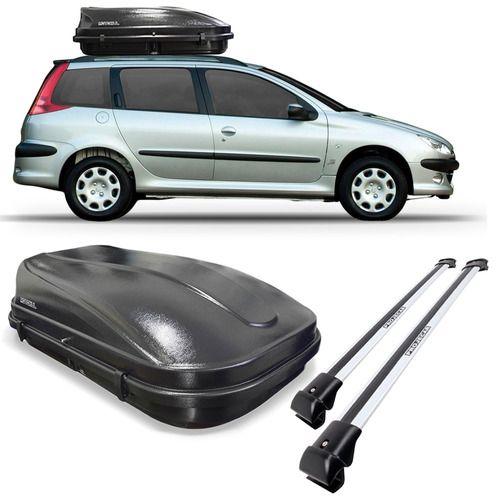 Imagem de Kit Bagageiro Peugeot 206 Sw Perua Travessa Prata + Baú 510