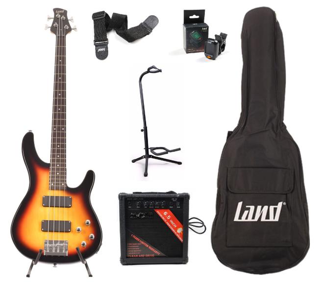 Imagem de Kit baixo land elétrico 3 tone sunburst lb3-4 3ts+acessórios