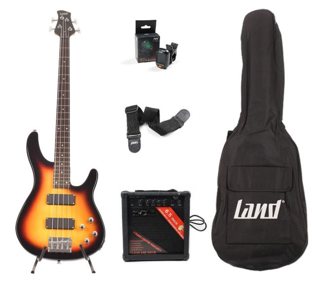 Imagem de Kit baixo land elétrico 3 tone sunburst lb3-4 3ts+acessórios