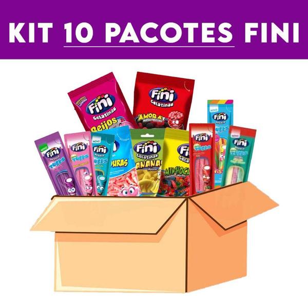 Imagem de Kit Bala Fini com 10 Pacotes Sabores Variados Envio Imediato  Fini Tubes e Fini Chicle