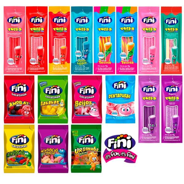 Kit Bala Fini com 10 Pacotes Sabores Variados Envio Imediato Fini Tubes e Fini Chicle Imagem de Kit Bala Fini com 10 Pacotes Sabores Variados Envio Imediato Fini Tubes e Fini Chicle