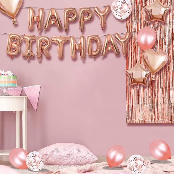 Imagem de Kit Balão Metalizado Happy Birthday Feliz Aniversário Rose Gold com 39 peças