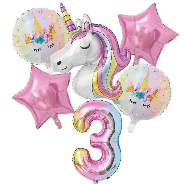 Imagem de Kit Balão Unicórnio 5 Anos Bexiga Número aniversário menina decoração unicornio