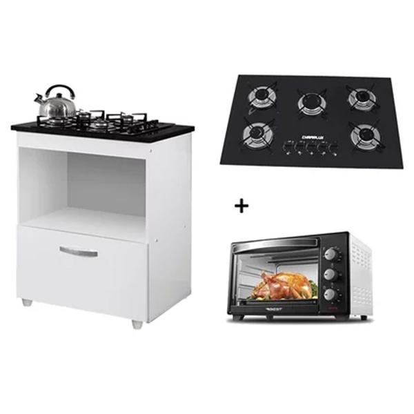 Imagem de Kit Balcão Cooktop 1 Porta BR C/Forno Elétrico 48L 110V C/Fogão Cooktop 5 bocas