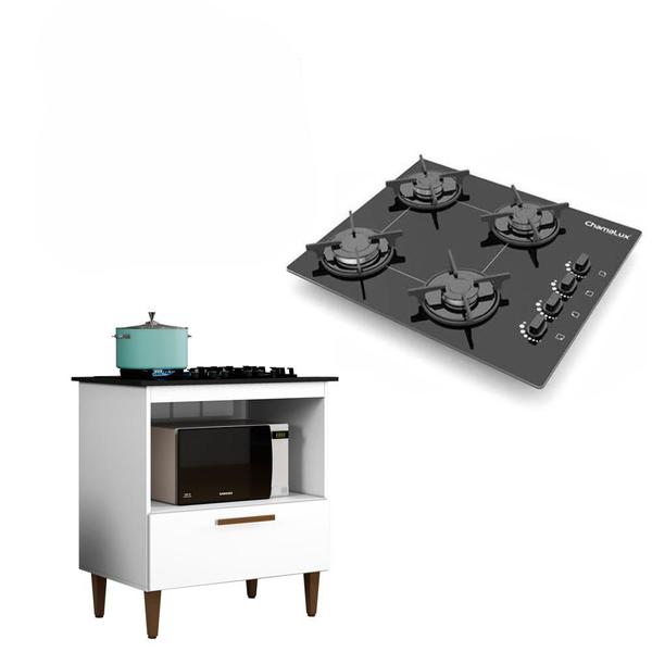 Imagem de Kit Balcão Cooktop Chamalux Chef 1 Porta com Fogão Cooktop 4 Bocas