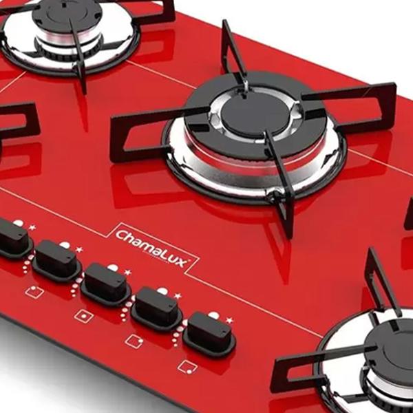 Imagem de Kit Balcão Cooktop Zanzini Italia sem Porta e Fogão Cooktop Tripla Chama 5 Bocas Vermelho