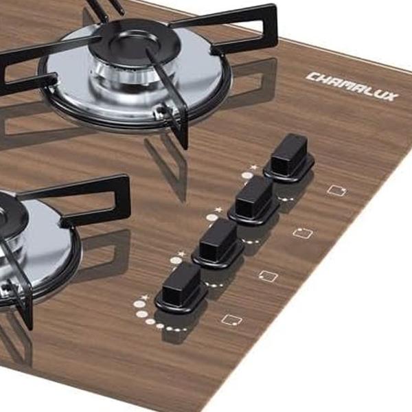 Imagem de Kit Balcão Cooktop Zanzini Master sem Porta e Fogão Cooktop 4 Bocas Amadeirado Chamalux