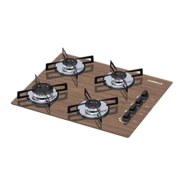 Imagem de Kit Balcão para Cooktop Cozinha Kaiki Salvia com Fogão Cooktop 4 Bocas Ultrachama Amadeirado Chamalux