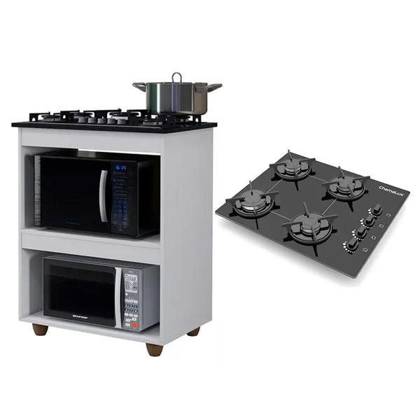 Imagem de Kit Balcão para Cooktop Cozinha Kaiki Turim com Fogão Cooktop Chef 4 Bocas Ultra Chama Preto Chamalux