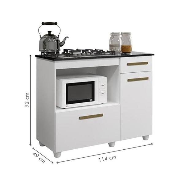 Imagem de Kit Balcão Para Cooktop Cozinha Kaiki Violeta Branco com Fogão Cooktop 5 Bocas Itatiaia Essencial Preto