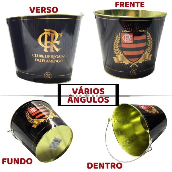 Imagem de Kit Balde Alumínio Gelo Cerveja Grande Preto  + Taça Windsor 330ml Time Escudo CRF Flamengo