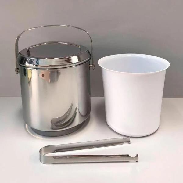 Imagem de Kit Balde Champanheira com Divisoria para 3 Garrafas 6 L + Balde para Gelo Ice com Tampa 2,3 L em Aco Inox  Forma 