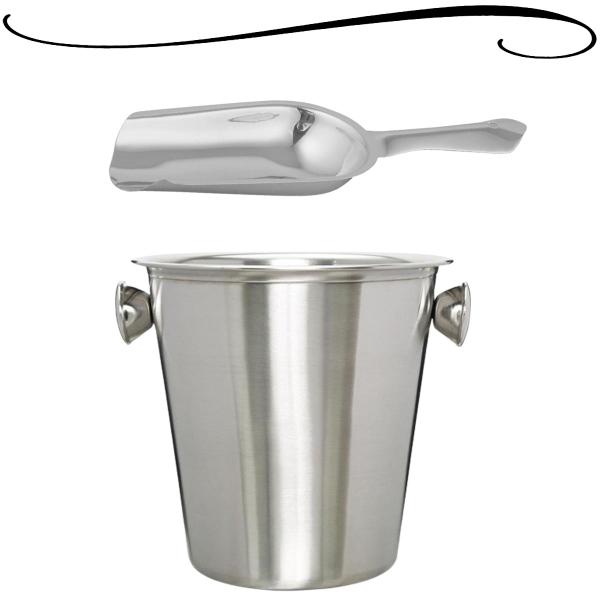 Imagem de Kit Balde Com Pá Para Gelo Barzinho Bar Drinks Champanheira Em Aço Inox 4.200ML