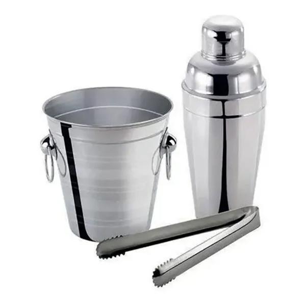 Imagem de Kit Balde Gelo 800ML Coqueteleira 500ML Pegador Inox Top Rio