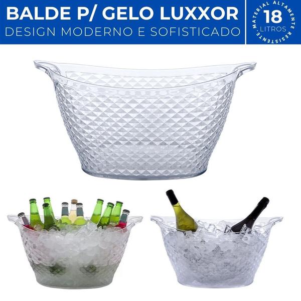 Imagem de Kit Balde Gelo Acrílico 18L + Jarra Luxxor 3L Transparente