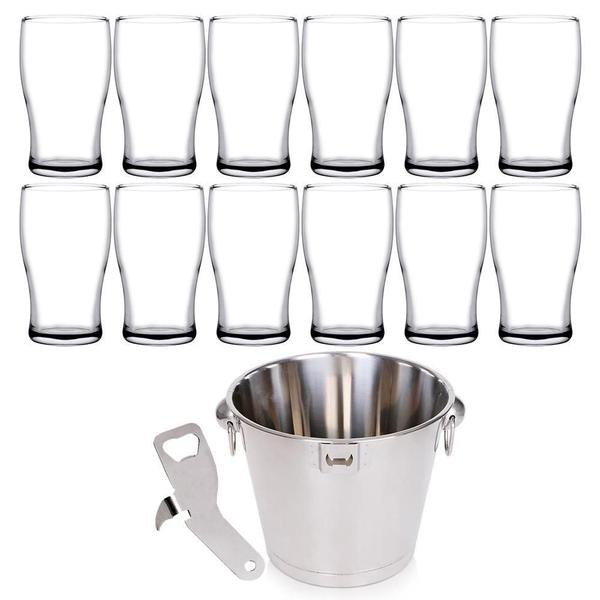 Imagem de Kit Balde Gelo Bar Cerveja 12l + Abridor + 6 Copos 285ml - Class Home