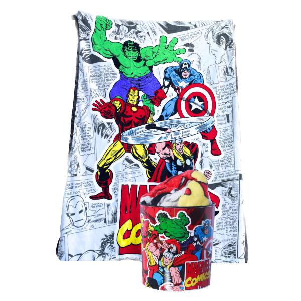 Imagem de Kit Balde+Manta Marvel Comics Vingadores Avengers Quadrinhos Azul