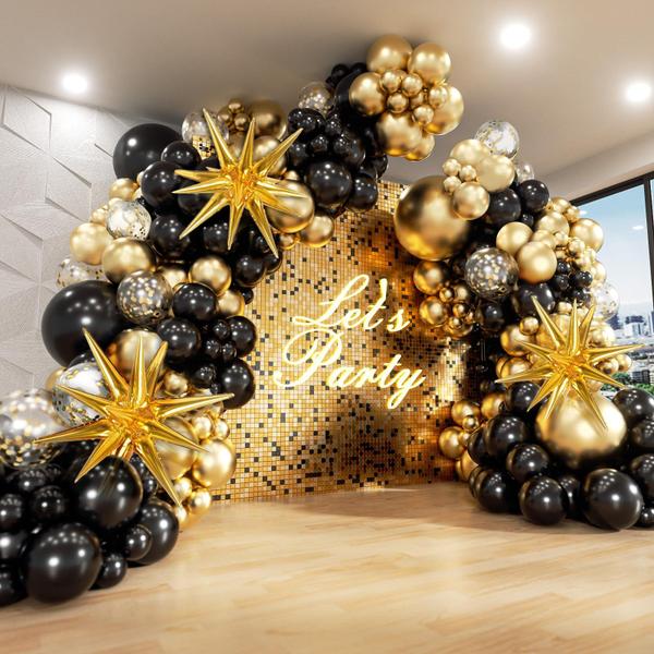 Imagem de Kit Balloon Garland Arch FOTIOMRG Black Gold 132 unidades com Starburst