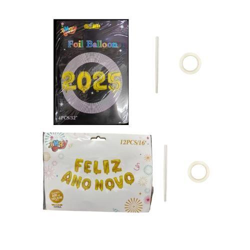 Imagem de Kit Balões FELIZ ANO NOVO + 2025 Metalizados Para Festa