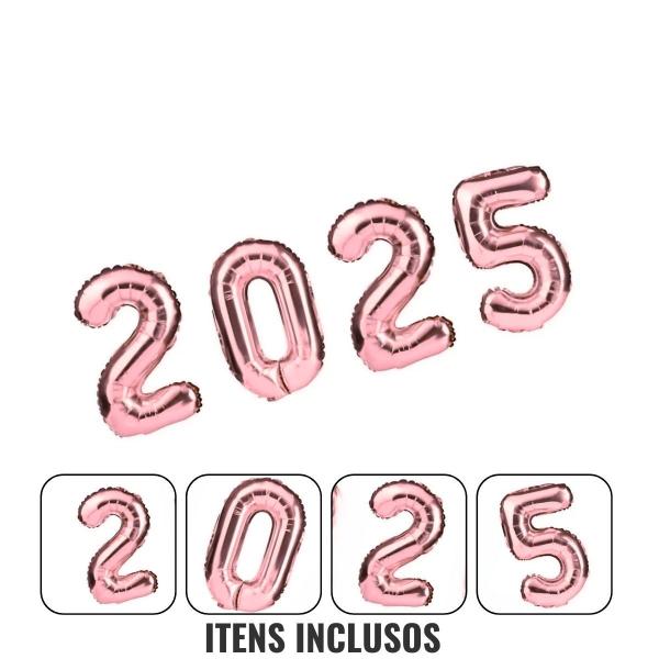 Imagem de Kit Balões Metalizados Ano Novo 2025 Rosé - 75cm