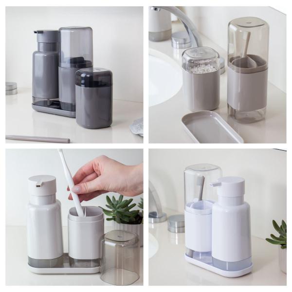 Kit Bancada De Banheiro Dual Porta Escova E Porta Sabonete Líq. Chumbo Ou Imagem de Kit Bancada De Banheiro Dual Porta Escova E Porta Sabonete Líq. Chumbo Ou