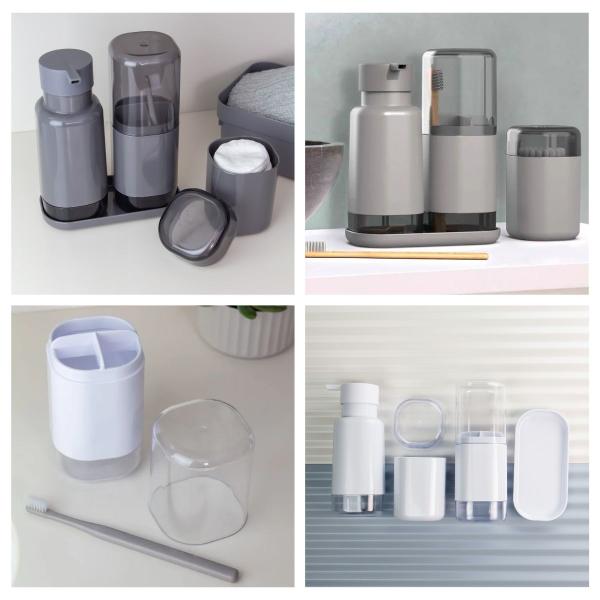 Kit Bancada De Banheiro Dual Porta Escova E Porta Sabonete Líq. Chumbo Ou Imagem de Kit Bancada De Banheiro Dual Porta Escova E Porta Sabonete Líq. Chumbo Ou