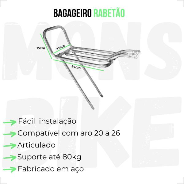 Imagem de Kit Banco Mobilete Bike Motorizada Xr + Bagageiro Garupa Bicicleta Reto Rabetão Cromado Preto