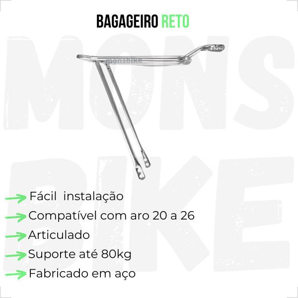 Imagem de Kit Banco Mobilete Bike Motorizada Xr + Bagageiro Garupa Bicicleta Reto Rabetão Cromado Preto