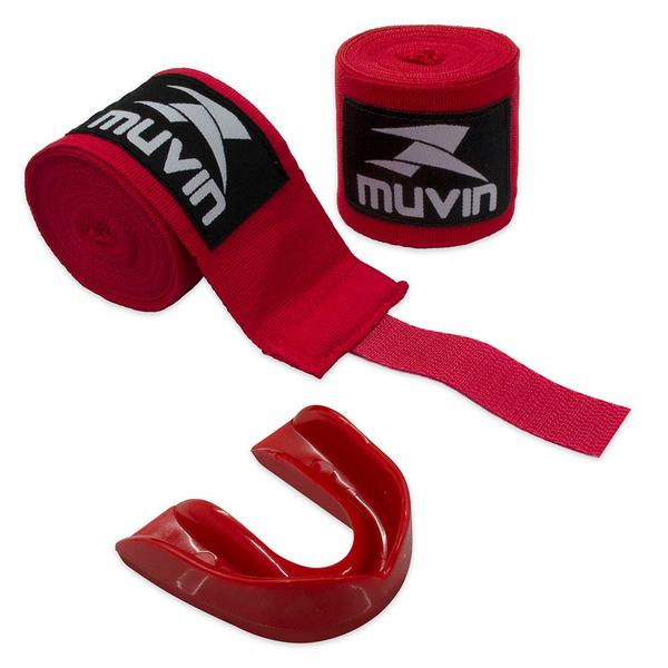 Imagem de Kit Bandagem Elástica 3 Metros + Protetor Bucal Muvin - Proteção Mão Boca Punho - Luta Boxe MMA Muay Thai Artes Marciais