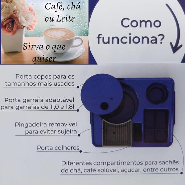 Imagem de Kit Bandeja Café Organizadora + Garrafa Térmica 1L Verona Cantinho Café Porta Copo Sachê Servire 1