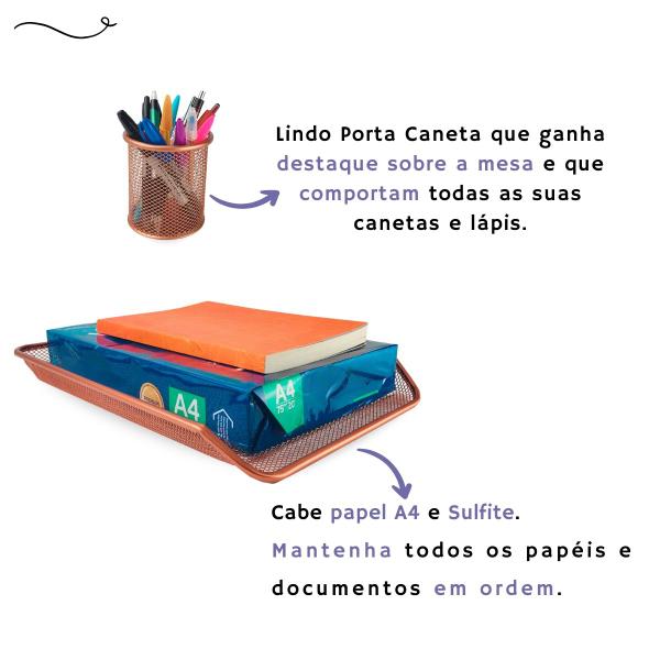 Imagem de Kit bandeja organizadora e porta caneta de escritório rose gold