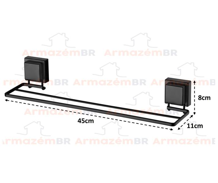 Imagem de Kit Banheiro 2 Peças Porta Toalha Toalheiro 45cm Suporte Papel Higiênico Ventosa Preto Fosco - Future