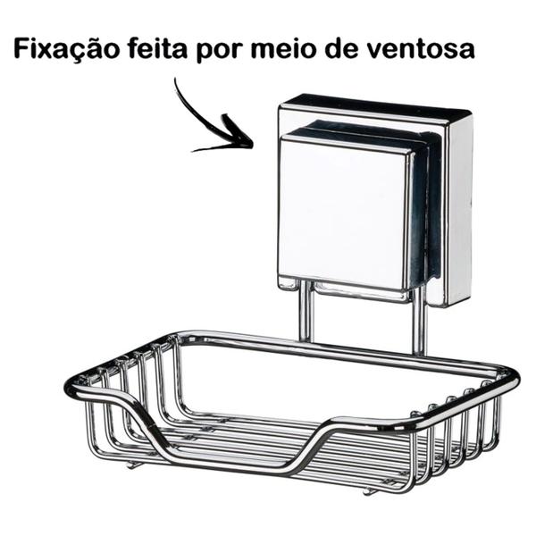 Imagem de Kit Banheiro 2 Peças Suporte Porta Shampoo Saboneteira Com Ventosa Aço Inox - Future