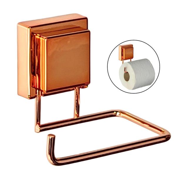 Imagem de Kit Banheiro 2 Peças Toalheiro Argola 18cm Suporte Porta Papel Higiênico Ventosa Rose Gold - Future