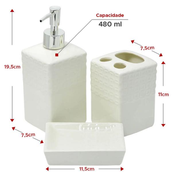 Imagem de Kit Banheiro 3 Peças Lavabo Branco Porcelana Renda 1009